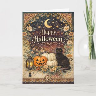 Vintage farbenfrohe Blumen-Volks kunst Halloween Karte