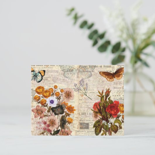 Vintage Farbenfrohe Blumendekoupage Postkarte (Stehend Vorderseite)