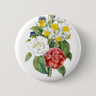 vintage farbenfrohe botanische Blumen von Redoute. Button