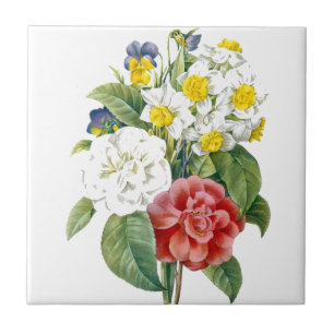 vintage farbenfrohe botanische Blumen von Redoute. Fliese