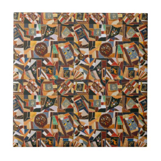 Vintage farbenfrohe Crazy Quilt Fliese (Vorderseite)