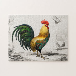 Vintage farbenfrohe Hahn-Illustrationskunst Puzzle