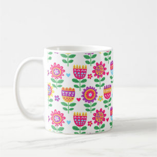 Vintage, farbenfrohe nahtlose Muster mit fröhliche Kaffeetasse