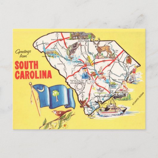 Vintage Farbenfrohe South Carolina Karte (Vorderseite)