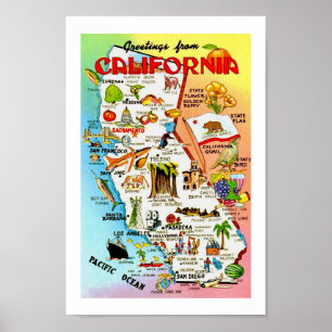 Vintage farbenfroher Kalifornien-Kartenprint Poster