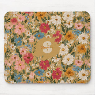 Vintage-farbenfrohes Gänseblümchen-Muster - Senf Mousepad