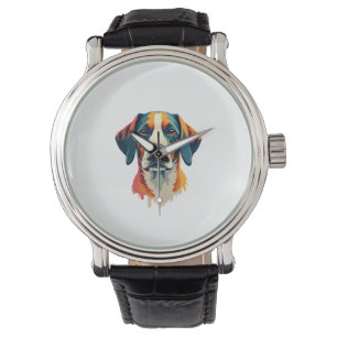 Vintage-farbenfrohes Hundeporträt im Pop-Art-Stil  Armbanduhr