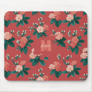 Vintage-farbenfrohes Pfingstrosenmuster - Maronefa Mousepad