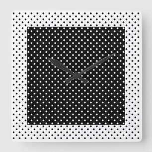 Vintage-Farbfeld Schwarz-Weiß-Polka-Dot Quadratische Wanduhr