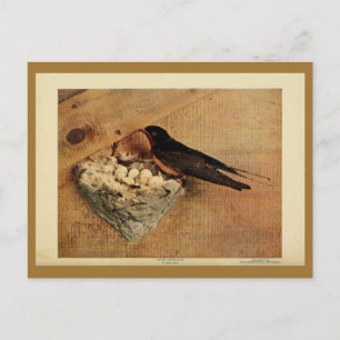 Vintage-Farbfotolithografie einer Rauchschwalbe Postkarte