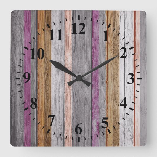 Vintage Farbhölzerner Blick #8 Quadratische Wanduhr (Vorderseite)