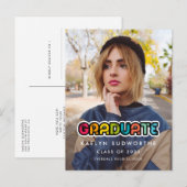 Vintage farbige Ankündigung von 80er Abschluss Fot Postkarte (Vorne/Hinten)