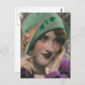 Vintage farbige Flapper-Postkarte Postkarte (Vorne/Hinten)