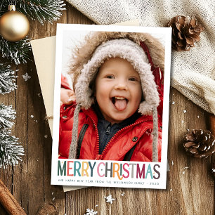 Vintage Farbige Frohe Weihnachten Süße Sterne Foto Karte