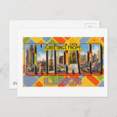 Vintage Farbige Grüße aus Chicago Illinois Postkarte (Vorne/Hinten)