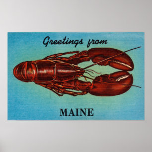 Vintage Farbige Grüße aus Maine Lobster Poster