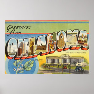 Vintage Farbige Grüße aus Oklahoma Poster