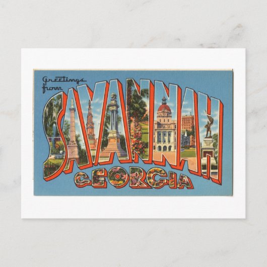 Vintage Farbige Grüße aus Savannah Georgia Postkarte (Vorderseite)