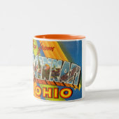 Vintage Farbige Grüße von Cincinnati Zweifarbige Tasse (VorderseiteRechts)