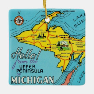 Vintage farbige Michigan-Karte  Keramikornament