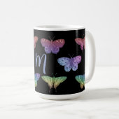 Vintage farbige Schmetterlinge Motten Monogramm Kaffeetasse (VorderseiteRechts)