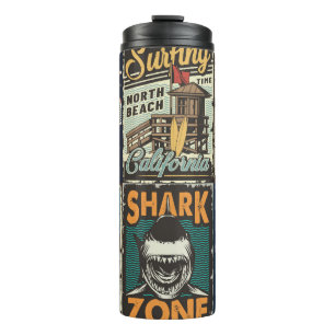 Vintage-farbige Surfposter-Set mit Surferbus Thermosbecher