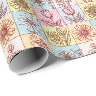 Vintage Farbige trendige Blumen Muster Geburtstag  Geschenkpapier