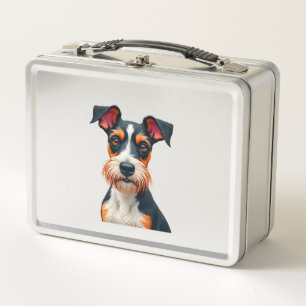 Vintage-Farbporträt-Illustration Retro Hund Metall Brotdose