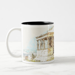 Vintage Farbskizze auf der Postkarte des Athener G Zweifarbige Tasse