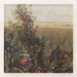 Vintage Farbwiese mit Wildblumen Design Glasuntersetzer