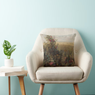 Vintage Farbwiese mit Wildblumen Design Kissen