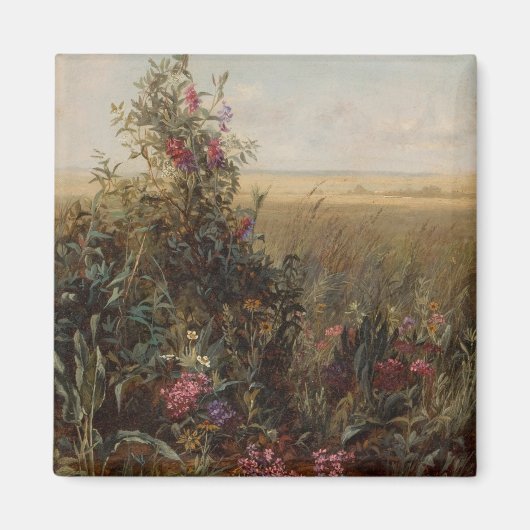 Vintage Farbwiese mit Wildblumen Design Magnet (Vorne)