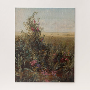 Vintage Farbwiese mit Wildblumen Design Puzzle