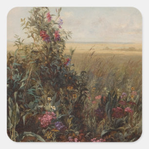 Vintage Farbwiese mit Wildblumen Design Quadratischer Aufkleber