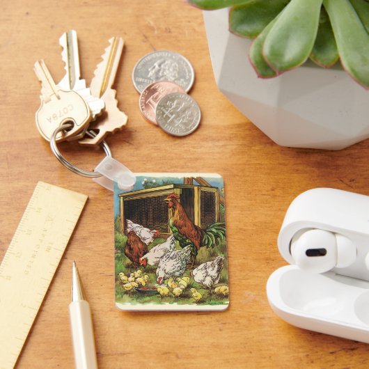 Vintage Farm Animals, Rooster, Hens, Chickens Schlüsselanhänger (Schreibtisch)