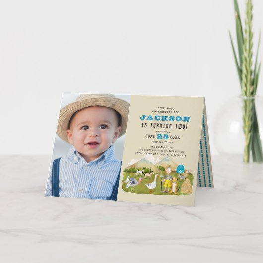 Vintage Farm Barnyard Tiere Foto 2. Geburtstag Einladung (Vorderseite)