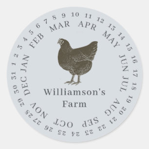 Vintage Farm Huhn umkreist Datum Eierkarton Blau Runder Aufkleber