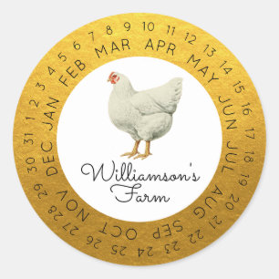 Vintage Farm Huhn umkreist Datum Eierkarton Gold Runder Aufkleber