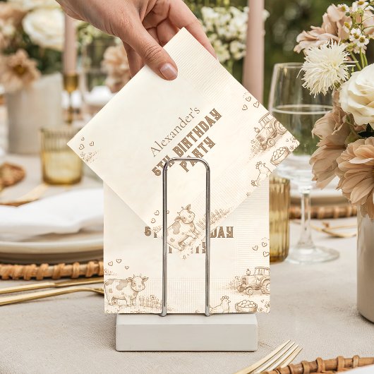 Vintage Farm Sketch Storybook Kids Birthday Serviette