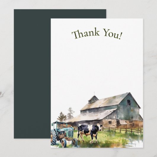 Vintage Farm Tractor Thank You Note Einladung (Vorne/Hinten)