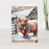 Vintage Farm und Hochland-Kuh Weihnachten Karte (Vorderseite)