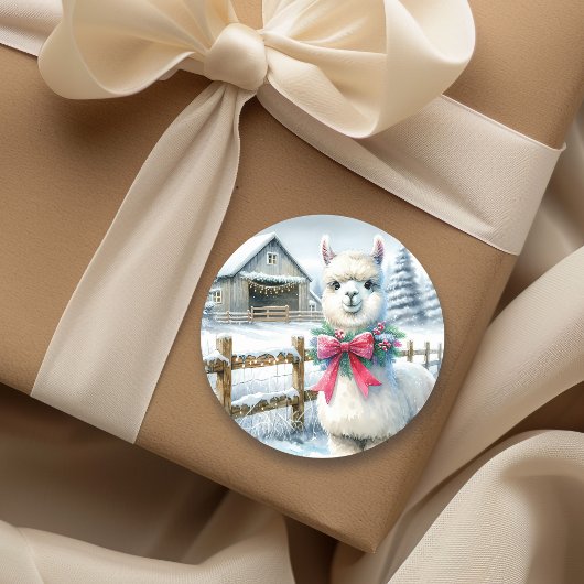 Vintage Farm und Niedliche Alpaka Weihnachten Runder Aufkleber