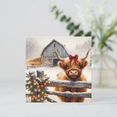 Vintage Farm und Niedliche Hochland-Kuh Weihnachte Karte (Stehend Vorderseite)