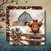 Vintage Farm und Niedliche Hochland-Kuh Weihnachte