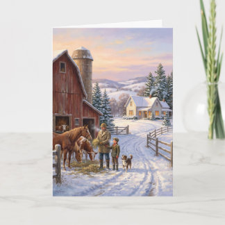 Vintage Farm Weihnachten: Vater und Sohn Feiertagskarte
