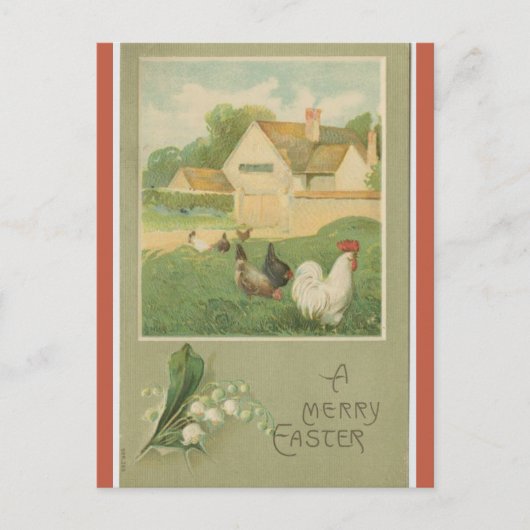 Vintage Farm With Chickens Easter Postkarte (Vorderseite)