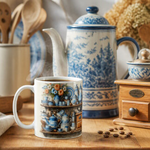 Vintage Farmhouse Blaue Tasse auf Regal