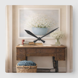 Vintage Farmhouse Cottagecore Rustic Clock Quadratische Wanduhr