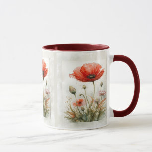Vintage Farmhouse-Dekor Rote Mohn-Gartenblume Tasse
