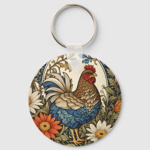Vintage Farmhouse-Henne und Gänseblümchen Schlüsselanhänger